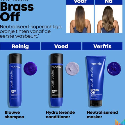 Matrix Total Results Brass Off Shampoo – Neutraliseert warme ondertonen in bruin haar – 300 ml