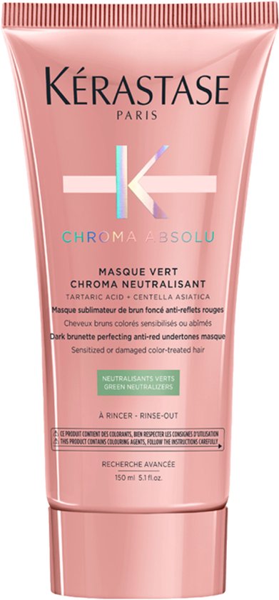 Kérastase Chroma Absolu Masque Vert Chroma Neutralisant - Perfectionerend anti-rood masker voor donkerbruin, gekleurd haar - 150ML