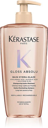 Kérastase Gloss Absolu Bain Hydra-Glaze - Anti-Frizz Shampoo met Glanseffect voor Lang, Pluizig Haar - Met Hyaluronzuur - 500ml