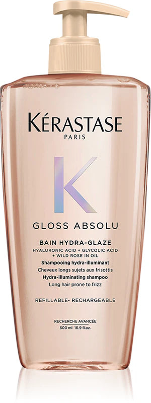 Kérastase Gloss Absolu Bain Hydra-Glaze - Anti-Frizz Shampoo met Glanseffect voor Lang, Pluizig Haar - Met Hyaluronzuur - 500ml