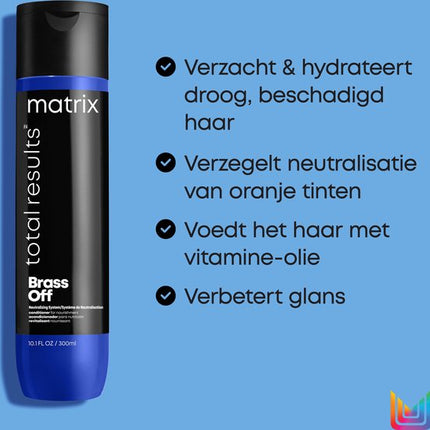 Matrix Total Results Brass Off Conditioner – Neutraliseert warme ondertonen in bruin haar – 300 ml