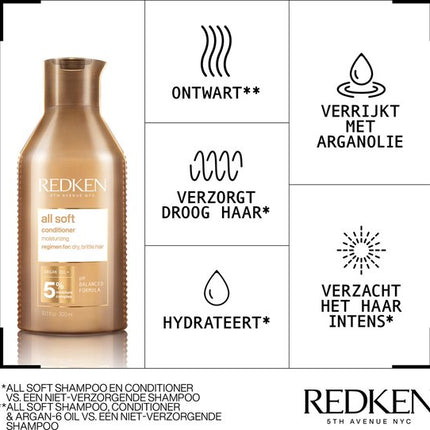 Redken All Soft Conditioner – Hydrateert en verzorgt droog en broos haar – 300 ml