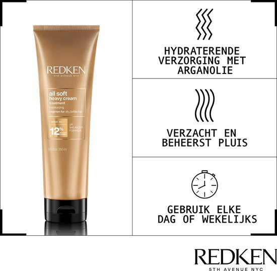 Redken All Soft Heavy Cream Mask – Hydraterend haarmasker voor droog en broos haar – 250 ml