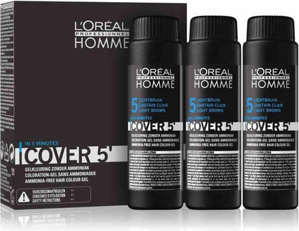 Loreal Professionnel - Homme Cover 5 Gel Hair Color For Men 3 x 5 Light Brown -