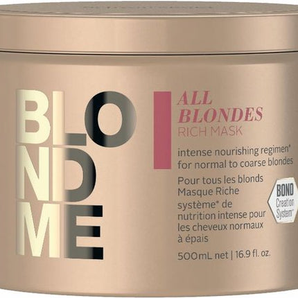 Schwarzkopf BlondMe All Blondes Rich Mask 500ml - Haarmasker droog haar - Haarmasker beschadigd haar