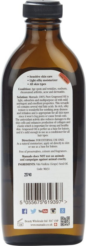 Druivenpitolie - Grapeseed oil - Huidolie - Aromatherapy - Aromatherapie - 150 ml Mamado